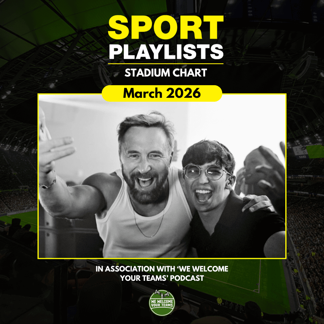 Stadium Chart for March 2026, topped by 'Walked Away' by David Guetta & Hypaton